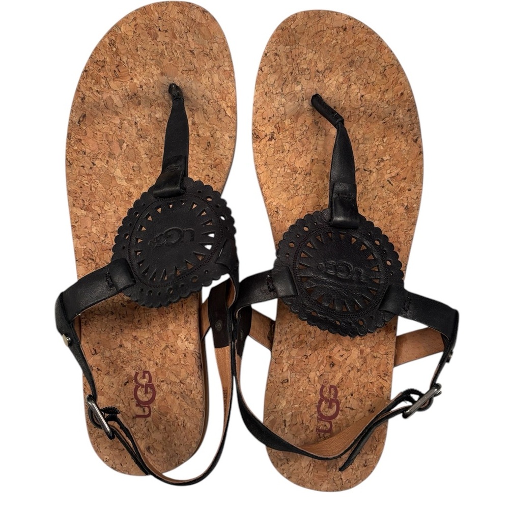 UGG Ayden II Sandal Black Leather Size 9 - Picture 2 of 9